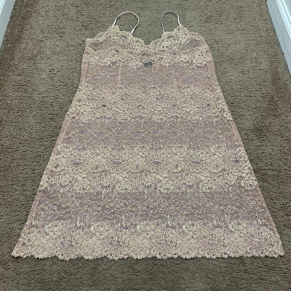 Natori All Over Lace Slip Dress Chemises Boudoir Rose Gold Size Large